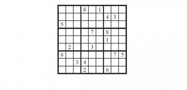 정답이 하나뿐인 스도쿠 퍼즐 문제를 만들려면 최소한 17칸의 숫자가 정해져 있어야 한다는 경험적 사실이 최근 증명됐다. 그림은 17칸만 채워진 고급 문제로 풀고 싶다면 말리지는 않겠지만 답을 모른다는 사실을 미리 밝혀둔다. 자료 개리 맥과이어