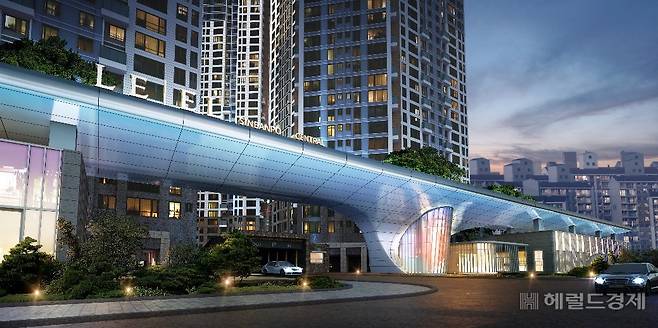 반포우성을 재건축한 ‘르엘 신반포 센트럴’(2022년 8월 준공예정) 문주. [롯데건설 제공]