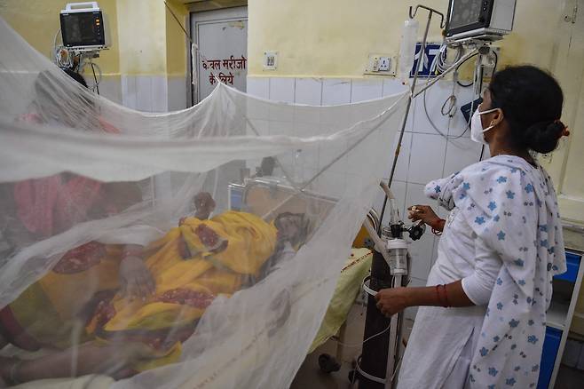 지난달 30일 한 환자가 인도 우타르 프라데시주에 있는 병원에서 치료를 받고 있다. /AFP 연합뉴스