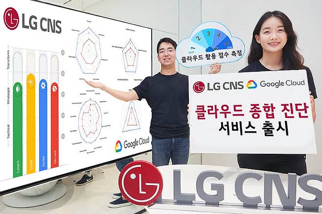 LG CNS 직원들이 클라우드 종합 진단 서비스를 선보이고 있다