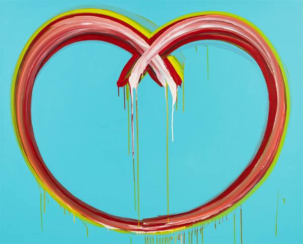 `신체의 풍경 76-3` 연작은 이 작가가 화면 옆에서 팔을 휘저어 하트 모양을 그린 작품.