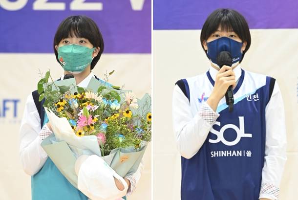 지명 소감 밝히는 박소희와 변소정 [WKBL 제공]