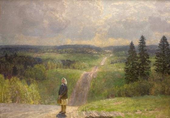 미하일 쿠가츠, 먼 길, 카드보드에 유채, 71X101cm. 까르찌나갤러리 개관전에서 전시했으며 오는 30일부터 열리는 한전아트센터 전시에서도 선보인다. [사진 갤러리 까르찌나]