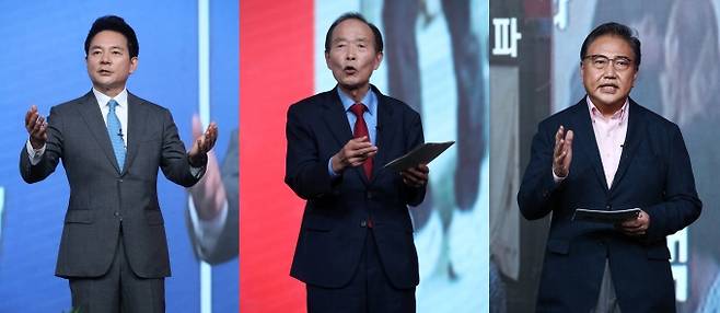 (왼쪽부터) 장성민‧장기표‧박진 국민의힘 대선 예비후보.   연합뉴스