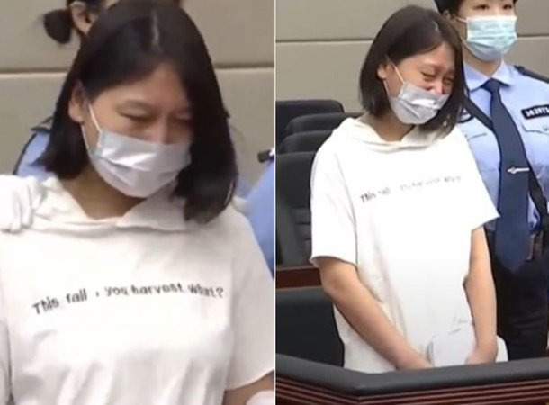 지난 9일 라오룽즈가 법원의 사형 판결을 듣고 울음을 터뜨리고 있다. 중국 신화통신 유튜브 캡처