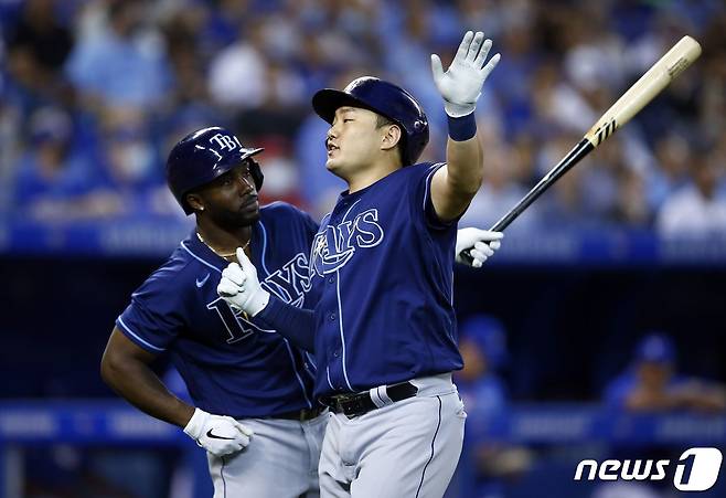 시즌 10호 홈런을 날린 탬파베이 레이스의 최지만. © AFP=뉴스1