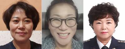 전남 보성 여성단체협의회 ‘마스크 의병단’ 이영미씨, 광주 광산구 ‘바람꽃주거환경개선봉사단’ 최영자씨, 전북 완주군 봉동 ‘여성의용소방대’ 국인숙씨(왼쪽 사진부터). 행정안전부 제공