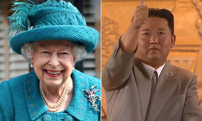 영국 엘리자베스 2세 여왕(왼쪽)과 김정은 북한 국무위원장. 연합뉴스