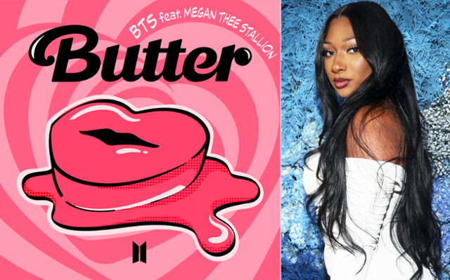 메건 디 스탤리언 피처링 버전의 '버터' 이미지와 매건 디 스탤리언. 빅히트뮤직 제공, AP 연합뉴스.