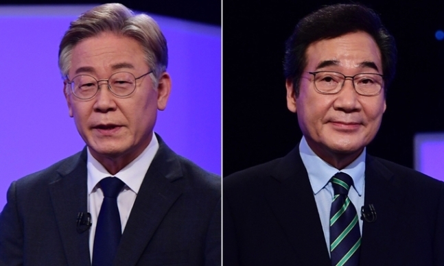더불어민주당 이재명 대선 후보(왼쪽)와 이낙연 대선 후보. 연합뉴스
