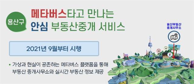 서울 용산구가 온라인 가상공간인 메타버스를 활용해 부동산 중개 서비스를 제공한다. 사진은 용산구청 홈페이지에 연결된 배너의 이미지.용산구 제공