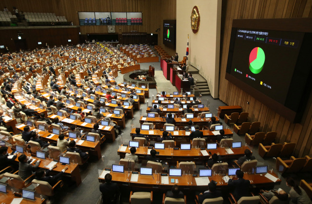 지난 7월 1일 서울 여의도 국회에서 열린 본회의에서 국가교육위원회 설치 및 운영에 관한 법률안이 가결되고 있다./성형주기자