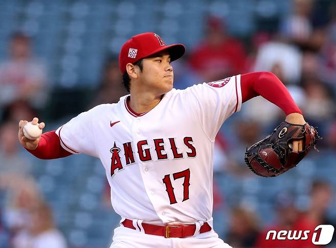 오른팔 통증으로 18일 오클랜드 애슬레틱스 선발 등판이 취소된 오타니 쇼헤이. © AFP=뉴스1