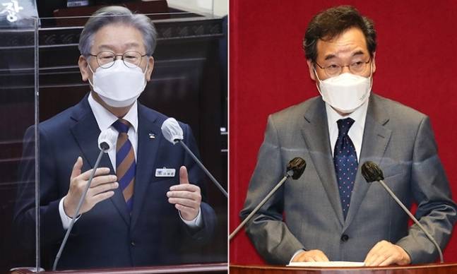 더불어민주당 이재명 대선 경선 후보(왼쪽)과 더불어민주당 이낙연 대선 경선 후보. 연합뉴스