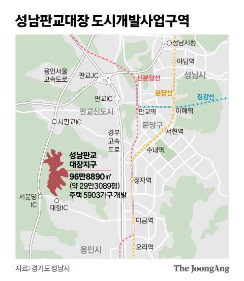 성남판교대장 도시개발사업구역. 그래픽=신재민 기자 shin.jaemin@joongang.co.kr