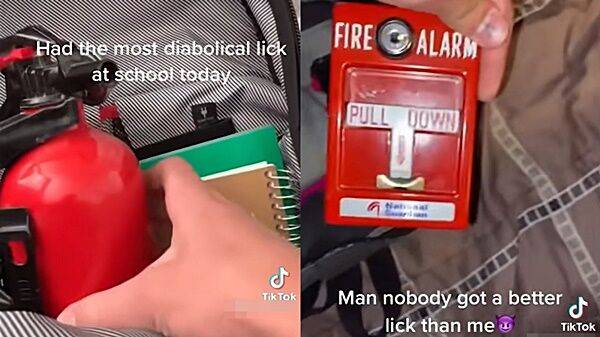 방재 물품을 훔치는 틱톡 챌린지 영상화면[틱톡, 트위터 캡처]