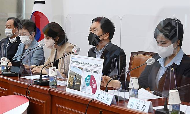 국민의힘 김기현 원내대표가 23일 국회에서 열린 최고위원회의에서 발언하고 있다. 연합뉴스