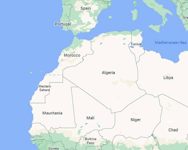 알제리와 모로코를 포함한 지중해 연안 북부 아프리카  [구글맵 캡처=연합뉴스, 재판매 및 DB 금지]