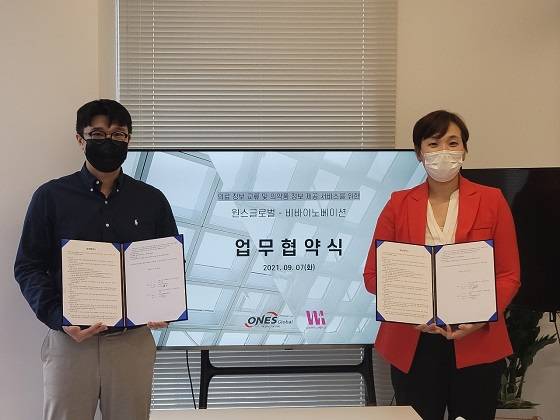 (좌)비바이노베이션 박한 대표 (우)원스글로벌 박경하 대표/사진=씨엔티테크