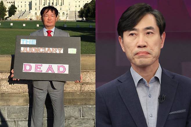 국민의힘 대통령 경선 후보 하태경 의원이 부정선거 의혹에 대해 비판적 입장을 밝히자, 민경욱 전 의원이 하 의원을 저격하고 있다. 민 전 의원 페이스북 캡처·국회사진취재단