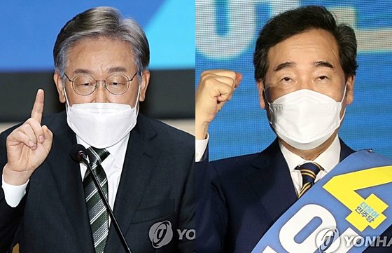 더불어민주당 대선주자인 이재명 경기지사(왼쪽)와 이낙연 전 대표. 연합뉴스