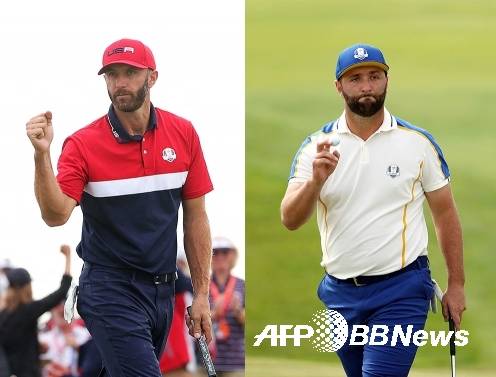 미국과 유럽의 대륙간 남자골프 대항전인 2021 라이더컵에서 미국이 우승을 차지했다. 가장 크게 활약한 더스틴 존슨과 존 람의 모습이다. 사진제공=ⓒAFPBBNews = News1