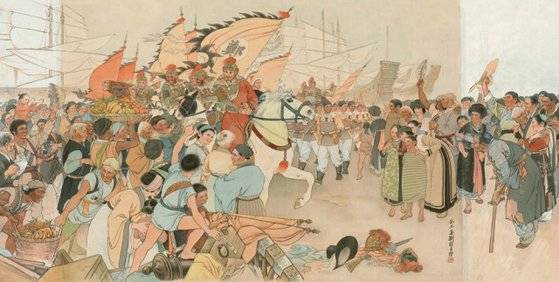 중국 베이징 인민대회당 내 대만청에 걸린 대형 그림. 네덜란드 세력을 축출하고 대만을 수복한 정청궁(鄭成功)의 위업을 묘사하고 있다. [중국 바이두 캡처]