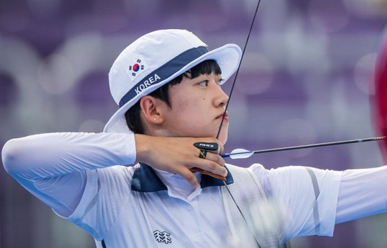 An San shoots during the 2021 World Archery Championships in Yankton, South Dakota. [WORLD ARCHERY FEDERATION]