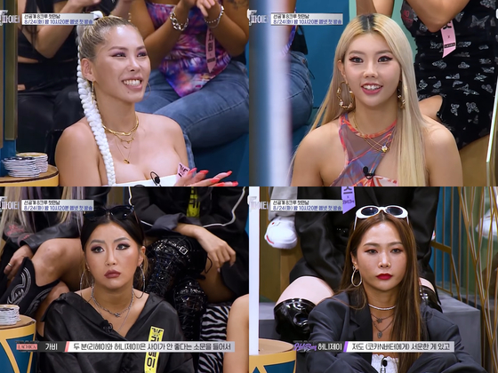Dancers on the show also flaunt their tattoos, piercings, tanned skin, bold makeup, long nail extensions and large hoop earrings — all daring fashion choices in Korea. [SCREEN CAPTURE]