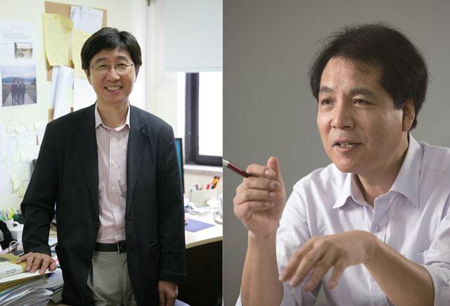 페로브스카이트 태양전지 연구를 개척한 공로로 ‘랭크상’을 받은 박남규 성균관대 교수(왼쪽)와 석상일 울산과학기술원 교수(오른쪽).(사진=성균관대, 울산과학기술원)