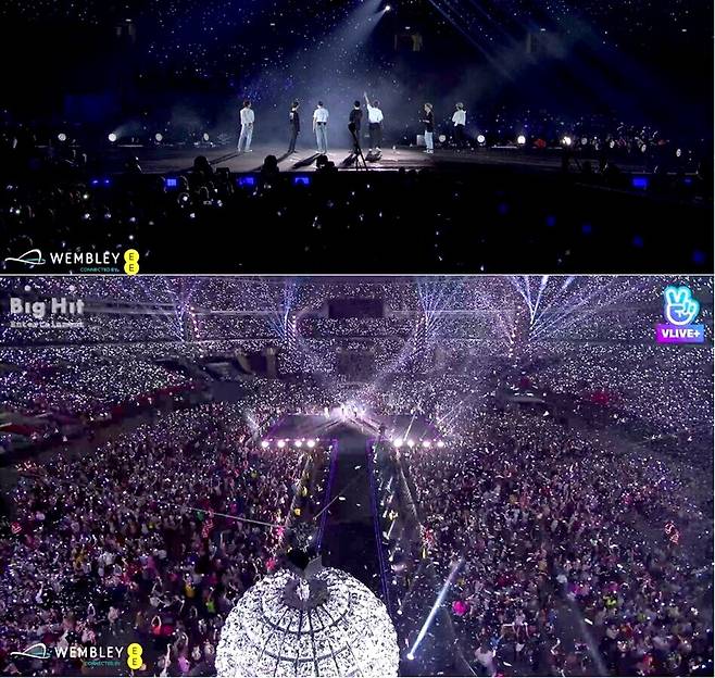 방탄소년단의 웸블리 스타디움 공연 장면