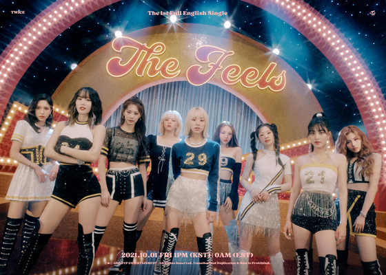 The teaser poster for Twice's new English single, ″The Feels″ [JYP ENTERTAINMENT]