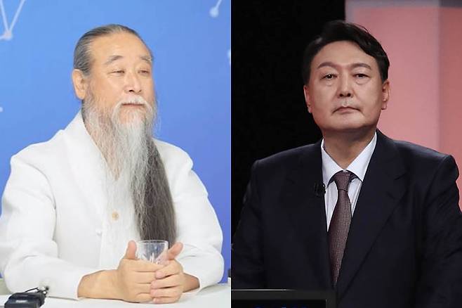 왼쪽부터 천공과 윤석열 후보. 해당 유튜브 캡처·윤창원 기자