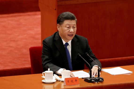 10월9이 중국인민대회당에서 열린 신해혁명 110주년 기념행사에서 시진핑 중국 국가주석이 발언하고 있다. © 로이터=뉴스1 /사진=뉴스1