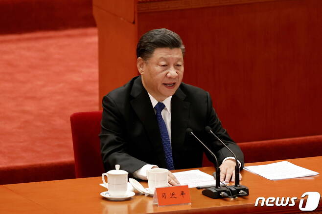 9일 중국인민대회당에서 열린 신해혁명 110주년 기념행사에서 시진핑 중국 국가주석이 발언하고 있다.  © 로이터=뉴스1