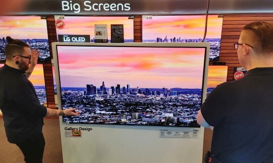 호주에 위치한 한 가전 매장을 방문한 고객이 LG 올레드(OLED) TV를 살펴보고 있다. <LG전자 제공>
