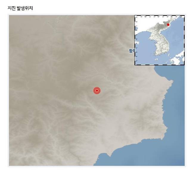 북한 함경북도 길주 북북서쪽서 규모 2.5 지진 발생 [기상청 제공. 재판매 및 DB 금지]