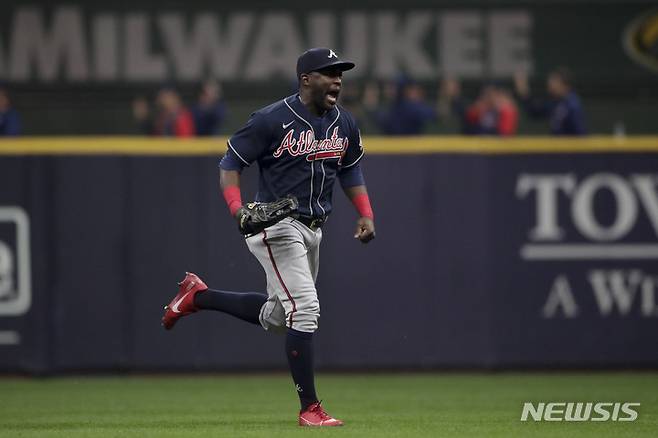 [찍은나라)=AP/뉴시스] 애틀랜타 브레이브스 호르헤 솔레르. 2021.10.10.