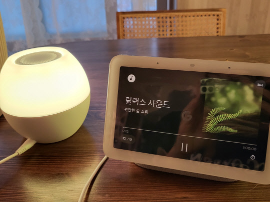 LG유플러스의 'U+ 스마트홈 구글패키지'를 통해 릴렉스 사운드와 무드등으로 휴식을 취할 수 있다. 김나인 기자