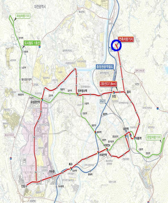 [대전=뉴시스] 대전도시철도 2호선 연축차량기지 위치도. *재판매 및 DB 금지