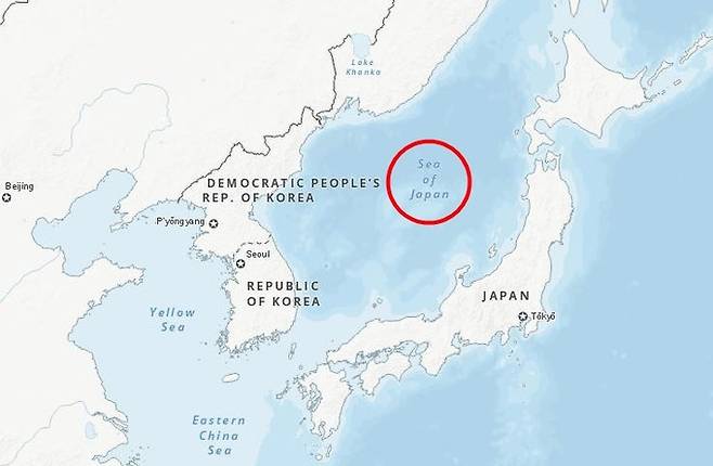 세계 위치 정보를 제공하는 유엔 사이트. 동해를 일본해(Sea of Japan)으로 단독 표기하고 있다. 유엔 홈페이지 캡처.