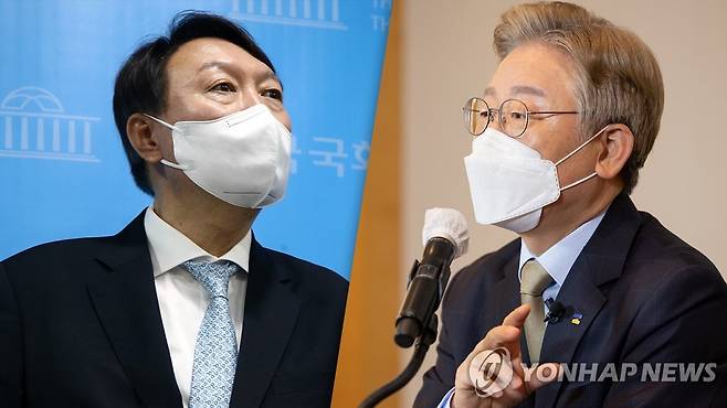 더불어민주댕 이재명 대선후보(오른쪽)와 국민의힘 대권주자인 윤석열 전 검찰총장 [연합뉴스 자료사진]