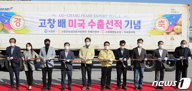 전국 최고의 당도를 자랑하는 전북 고창산(産) '고창배'가 본격적인 출하를 시작으로 미국 수출 길에 올랐다.    © 뉴스1