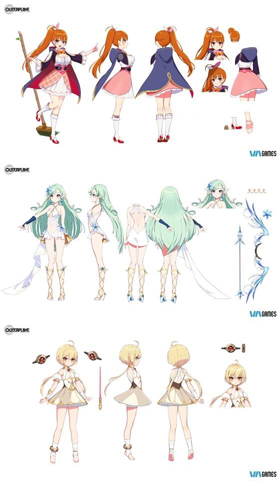 ‘아우터플레인(가칭)’ 초기 캐릭터 설정 원화(상단부터 리샤, 스노우, 에바)