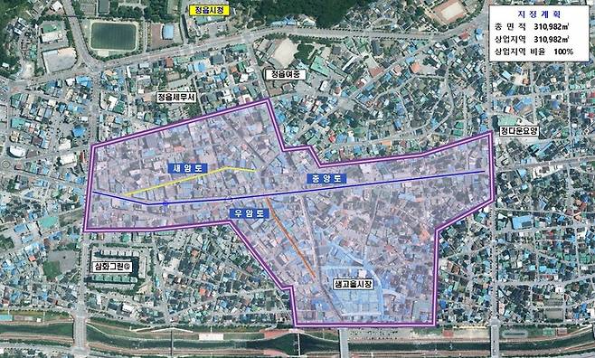 전북 정읍시가 중소벤처기업부 공모사업인 '2022년 상권 르네상스 사업' 유치를 위해 계획 중인 원도심 상권 르네상스 위치도. *재판매 및 DB 금지
