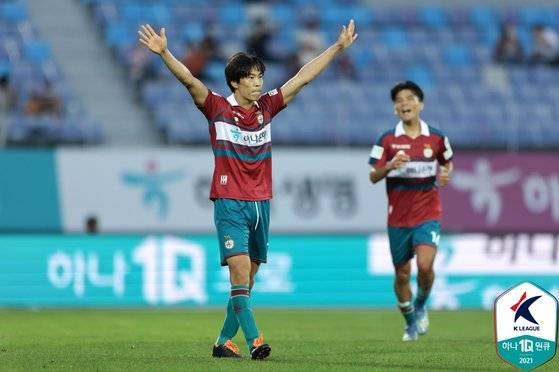 10월 10일 안산전에서 해트트릭을 기록한 대전 마사. [사진 한국프로축구연맹]
