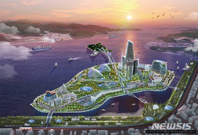 [창원=뉴시스] 강경국 기자 = 경남 창원시 마산만에 조성 중인 마산해양신도시 인공섬의 조감도가 13일 공개됐다.. 2020.10.13.photo@newsis.com