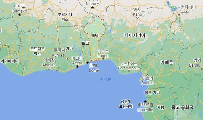 서아프리카 베냉(붉은선) [구글지도 캡처. 재판매 및 DB 금지]