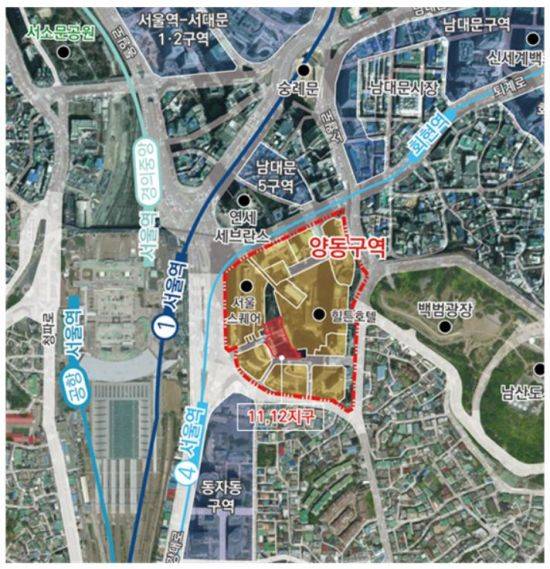 재개발 진행 중인 양동11·12지구 내 쪽방촌 위치도. (제공=서울시)