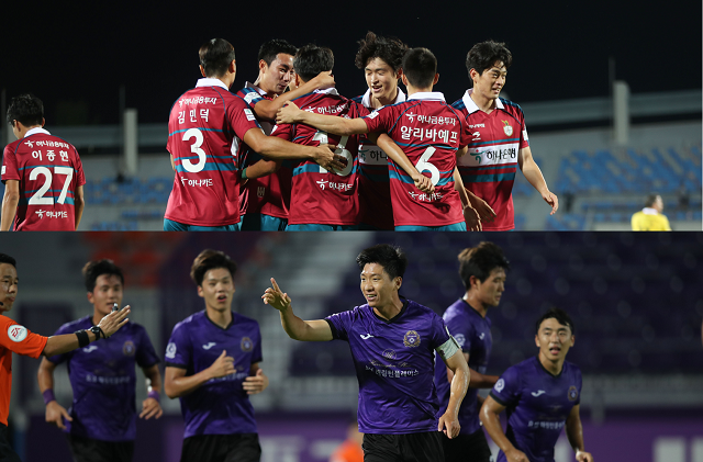 대전 단체(위)-안양 단체(아래). 사진=한국프로축구연맹 제공